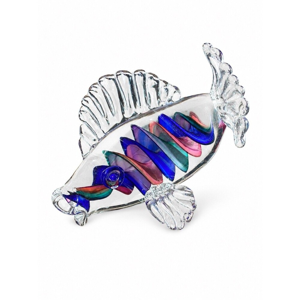 Bruce Freund Signed Art Glass Fish Sculpture Multicolor Hand Blown Glass 8.5”